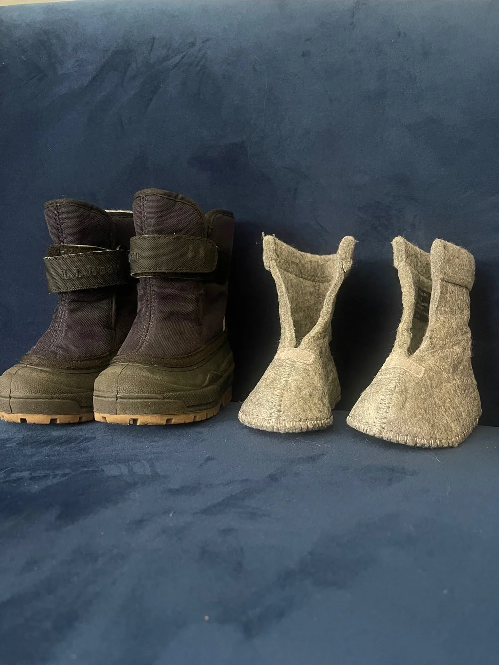 Toddler LL Bean Navy Winter Boots with Extra Gray Wool Liners